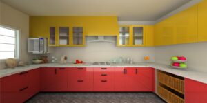 Red and Yellow colour kitchen 