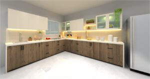 Cream and Wooden Brown kitchen colour combination